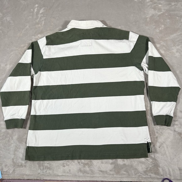 Vintage LL Bean Rugby Polo Shirt Mens XL Green White Heavy Cotton 90s Made Peru - Picture 9 of 16
